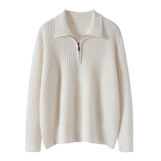 秋冬新款纯色半高拉链针织套头上衣时尚百搭，女装针织衫/毛衣，亿嘉羊绒