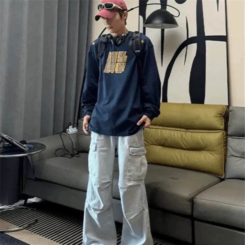 【有货】DC1123-P45藏青色刺绣圆领卫衣男春秋季美式复古全棉长袖,男装卫衣,星座603-2