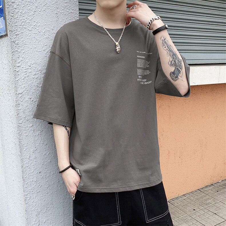 男士休闲短袖T恤青少年潮流印花纯棉五分半袖打底衫DS345TP25,男装T恤,电商A102