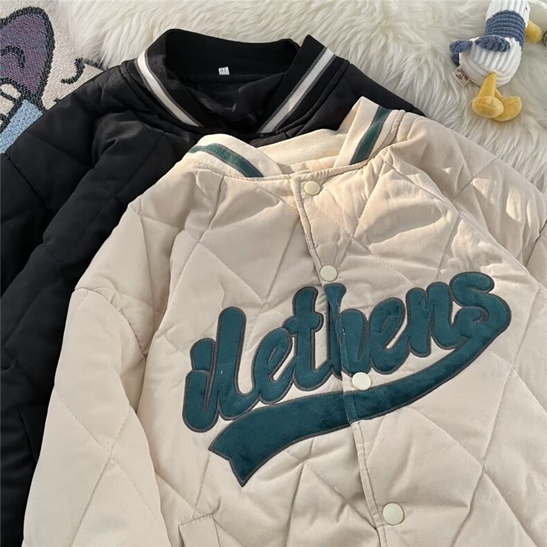 美式棒球棉服外套男冬季加厚oversize菱格棉衣潮牌情侣MY972-P60,男装棉衣,星座1008