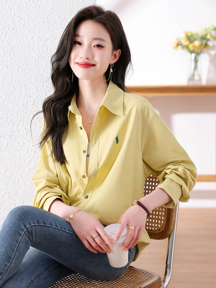 单层薄款风衣女中长款2023春季新款韩版宽松刺绣休闲长袖衬衫外套,女装衬衫,梦懿尔