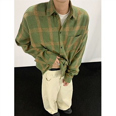 现货~磨毛格子大码长袖衬衫C5900/特P25军绿，男装衬衫，电商A094