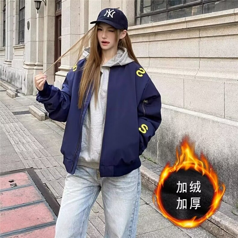 藏青色刺绣夹棉夹克外套男女潮牌美式情侣棉衣网图MF018-P63,男装棉衣,星座1001-1