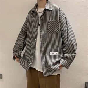 条纹衬衫韩版2022春季新款宽松休闲上衣外套日系衬衣  W2741-P32图片