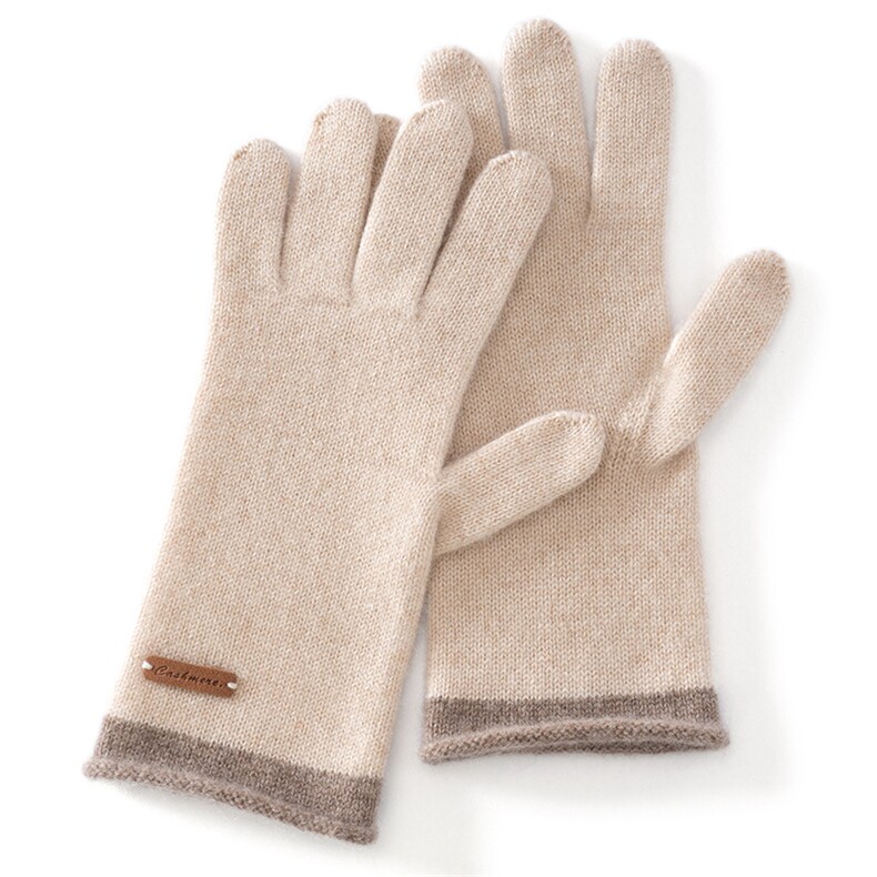 2025年新款百搭女士撞色提花双股加厚保暖分指手套，手套，思琳羊绒