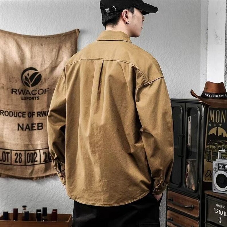潮牌简约休闲男士翻领工装长袖春秋季新品时尚工装衬衫上衣,男装衬衫,星座410-6（原星座1304-1）