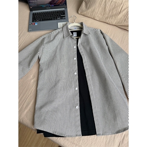 潮流新款大码港风条纹长袖衬衫男外套设计感衬衣情侣 CS017-P30图片