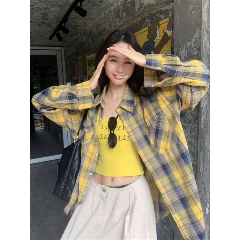 TC676-p45港风复古vintage格子衬衫街头bf风慵懒风衬衣开衫，女装衬衫，星座617A-2