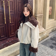 新款美式复古派克服加厚短款皮毛一体p225-k328，女装派克服，2D075