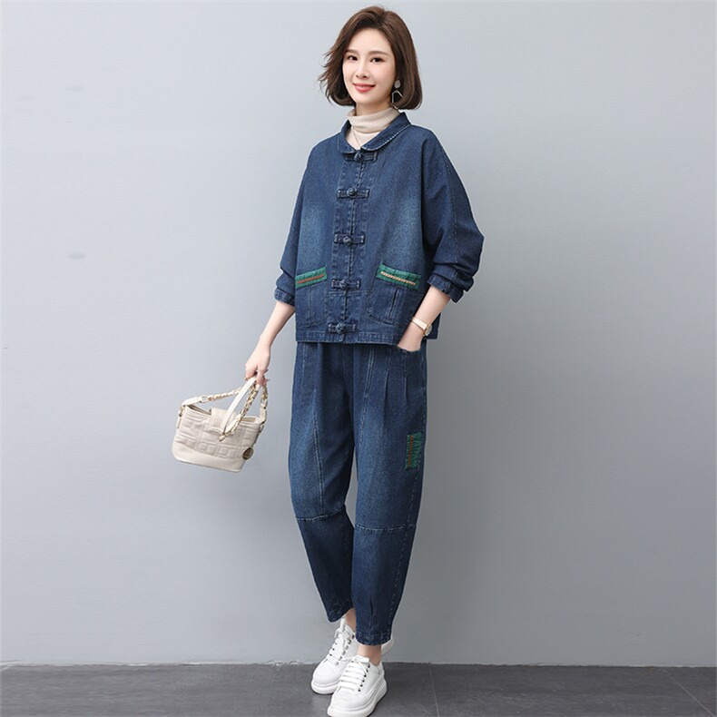 休闲套装牛仔裤妈妈春秋外套2024新款高端洋气中老年女秋装两件套,女装套装/套裙,叶笙衣