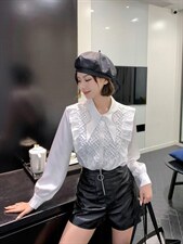 秋季镶砖镂空气质轻奢翻领衬衣，其它，非次元