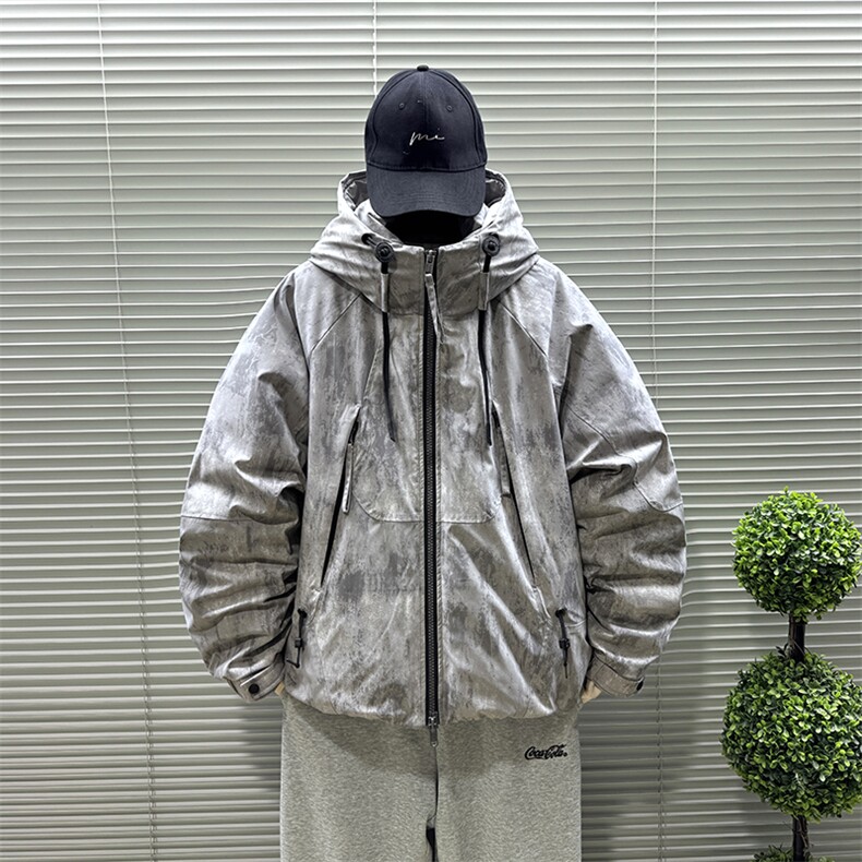 2025新标90白鸭绒纹理印花加厚派克男连帽羽绒服外套356-P360，男装羽绒服，钱塘708(原3018)