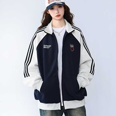 美式三条杠运动卫衣男秋冬季潮牌撞色外套复古开衫棒球服上衣，女装短外套，星座1210-1