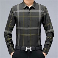 秋季2023新款中老年男士格子长袖衬衫商务休闲免烫爸爸装衬衣，男装衬衫，电商B212（原钱塘6029）