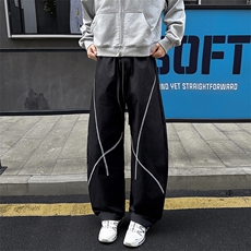 新款撞色哈苏线港风复古防泼水防风大码弯刀裤男K24105-特P25控58，男装休闲裤，电商A001-1