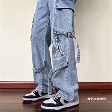 B221秋冬新款美式ins高街小众休闲工装牛仔裤子LK22069-P75控98，男装牛仔裤，电商B221