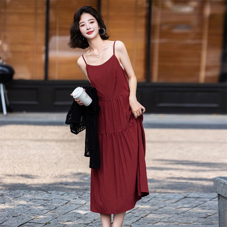 现货新款2025入秋新品针织衫吊带连衣裙套装显瘦女人味百搭裙,女装套装/套裙,意芙