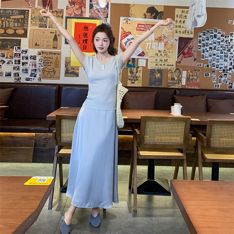法式蕾丝绣花背心套装裙女2025夏季新款甜美减龄T恤半身裙三件套,女装套装/套裙,浙宝305