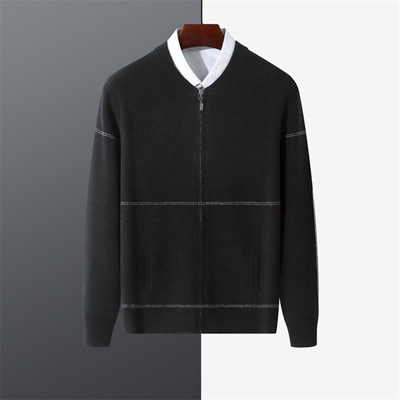 时尚男士秋冬新款简约潮流百搭带兜棒球开衫羊毛衫，男装羊毛衫，江杉羊绒