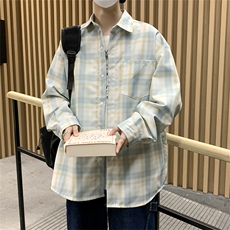 新款日系格子长袖衬衫青年夏季宽松韩版潮ins百搭上衣W1364-P35，男装衬衫，星座512-2