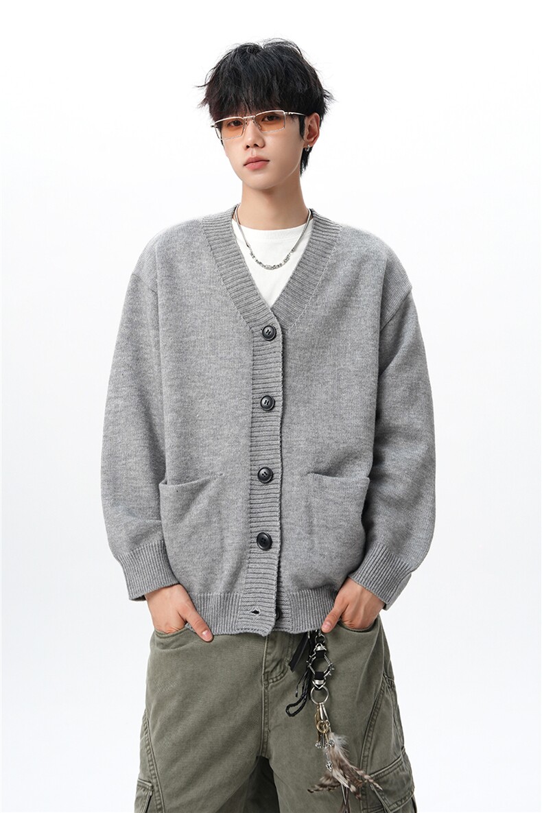 8XL-M大码V领开衫毛衣外套男日系复古宽松慵懒风针织衫KS002p55,男装针织衫/毛衣,电商B312