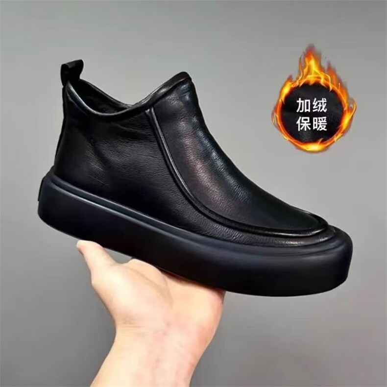 X4490-155马丁靴男士冬季英伦切尔西靴加绒高帮皮靴百搭棉靴,男鞋切尔西靴,星座1407-3