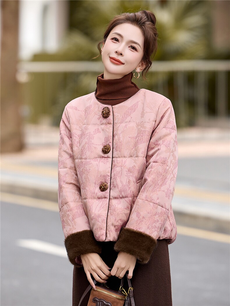 提花棉服外套女2025年秋冬新款气质高级绵羊毛填充小个子短款加厚,女装棉衣/棉服,拾衣