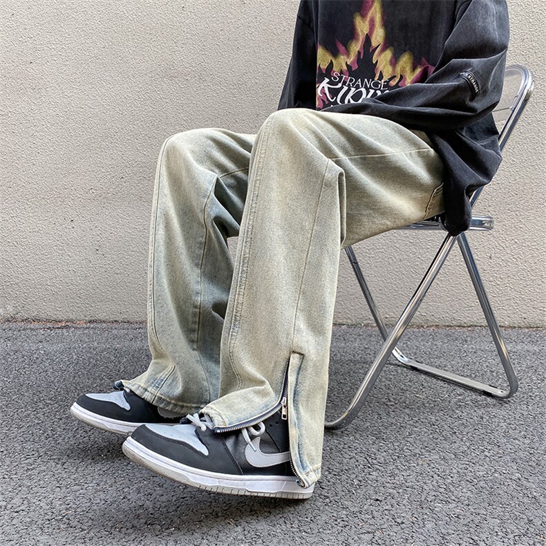 牛仔裤男高街vibe复古做旧直筒裤秋季美式宽松休闲裤子NK641-P45,男装牛仔裤,星座1008