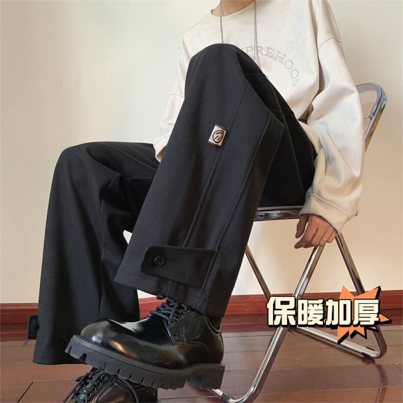 高端毛呢裤子男春秋2025新款日系复古宽松潮牌雅痞阔腿休闲长裤子,男装棉衣,电商C305A