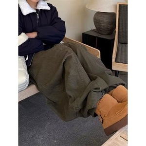 美式复古绿色香蕉牛仔裤春夏慵懒风廓形宽松阔腿拖地弯刀裤 NG121图片