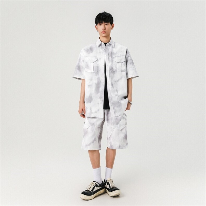 水墨画工装短袖套装男夏季宽松百搭半袖五分裤A406 TZ5066 特P68图片