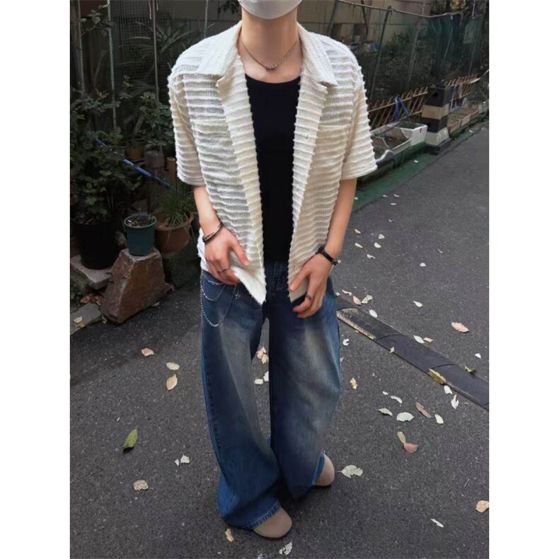 夏季狐绒萃古巴衬衫绒感镂空男女透气老钱风短袖CT25113批48,男装T恤,星座1004-6