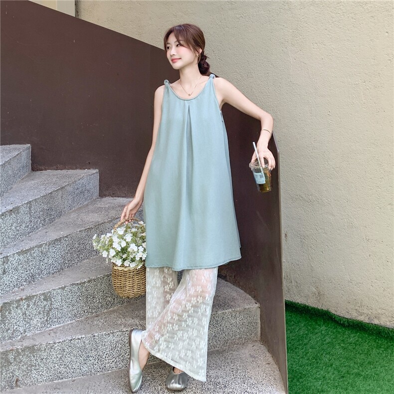 法式复古吊带裙套装女夏新款温柔休闲显瘦蕾丝阔腿裤两件套连衣裙,女装套装/套裙,2C115