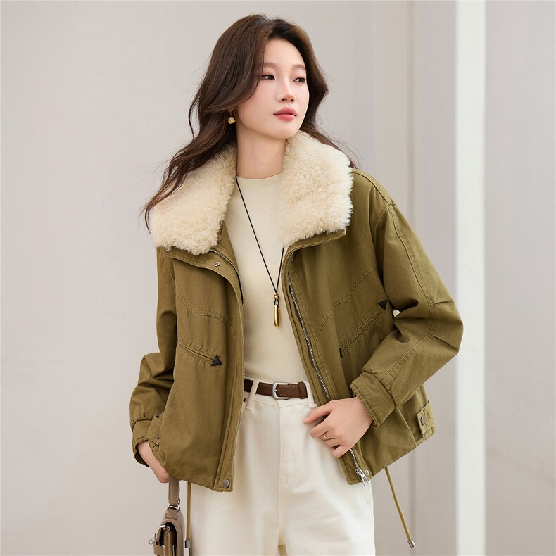 现货2025冬季新款休闲时尚无帽毛领女士加绒加棉保暖派克服,女装派克服,木子恋