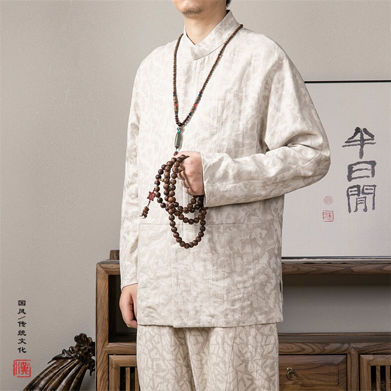 2025秋冬新款风男装棉麻提花立领唐装衬衫C285P85,男装衬衫,钱塘802