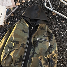 迷彩棉服男款冬飞行员夹克连帽假两件棒球服外套HH0104P100-110，男装夹克，星座1013-5