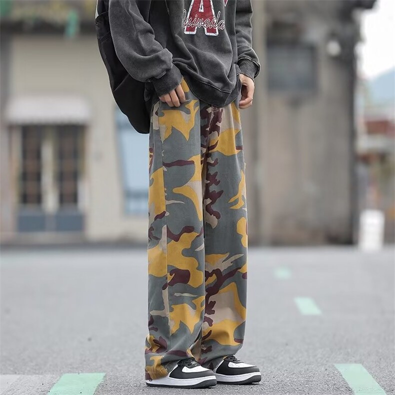 港风迷彩破洞工装裤夏季镂空宽松阔腿裤直筒休闲显瘦长裤辣,男装休闲裤,星座716-2