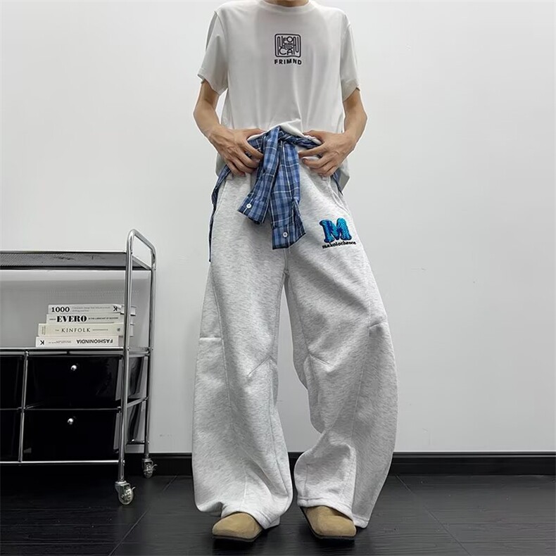 拼接格子裙摆结构设计卫裤男女美式复古慵懒风拖地伞兵裤潮,女装休闲裤,星座1210-1