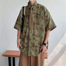 衬衫男港风cec复古高级感外套痞帅日系碎花上衣夏季潮牌短袖衬，男装T恤，星座218-1（原230）