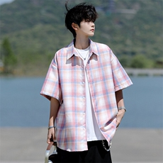 8XL-M格子短袖衬衫男夏季薄款DK制服衬衣JK学院风半袖外套DC28004，男装衬衫，电商B312