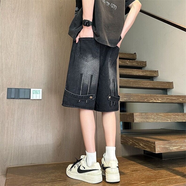 牛仔短裤男士夏季薄款宽松五分裤子2025新款潮牌青少年松紧腰中裤,男装牛仔裤,星座1210-1