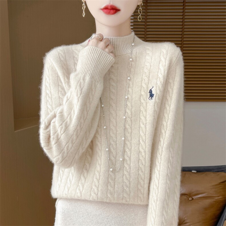 2024新款羊毛衫女秋冬加厚刺绣半高绞花保暖打底衫410,女装羊毛衫,大美人高端店
