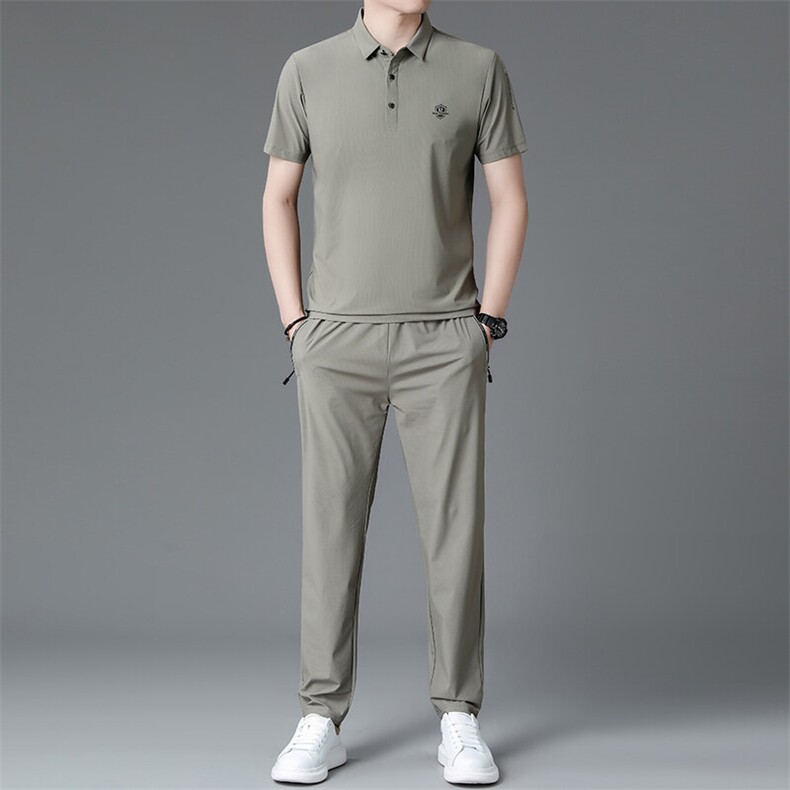 BGW8031126夏季男式速干短袖长裤二件套运动休闲翻领修身t恤套装,男装休闲套装,电商B360