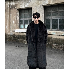 WT142-P158大翻领环保狐狸毛加厚长款休闲男装外套潮仿皮草大衣，女装短外套，星座1501-3