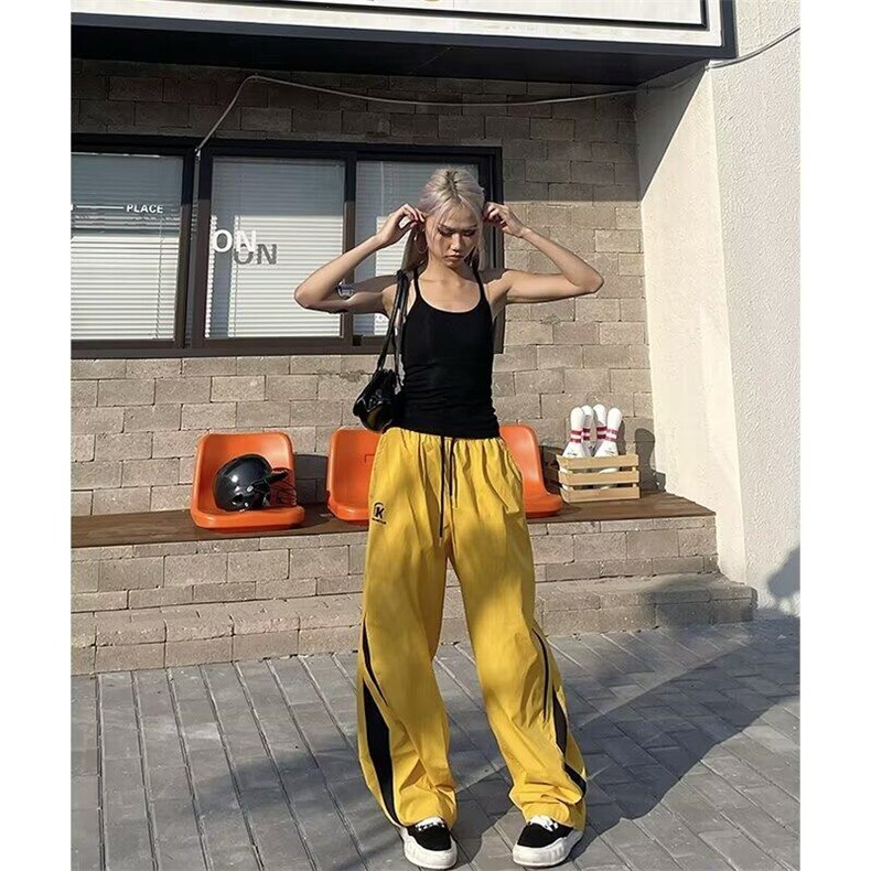 薄荷曼波风湖蓝色裤子夏季宽松阔腿hiphop街舞速干美式降落伞兵裤,男装休闲裤,星座506A