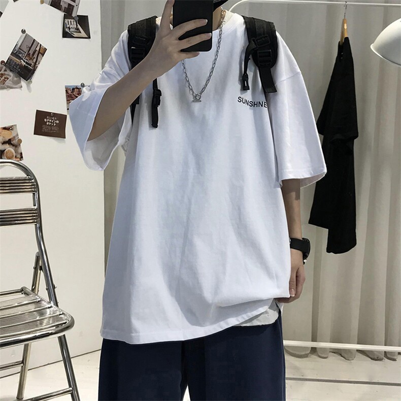 T06中性男女圆领半截袖短袖T恤衫宽松文艺夏字母印花TEE多色大妈图片