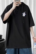 LD54167-P45连帽短袖t恤男大码胖子带帽五分袖中袖，男装T恤，电商A040