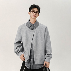 2025秋季新款宽松假两件拼接卫衣男慵懒风百搭上衣-A2195TP58控98，男装卫衣，电商B241