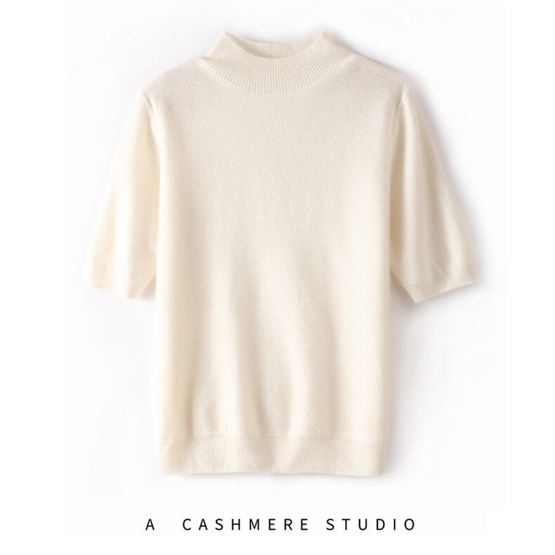 2025年秋季常规款套头单件半高圆领落肩袖一线短袖，女装针织衫/毛衣，贵皇羊绒四店