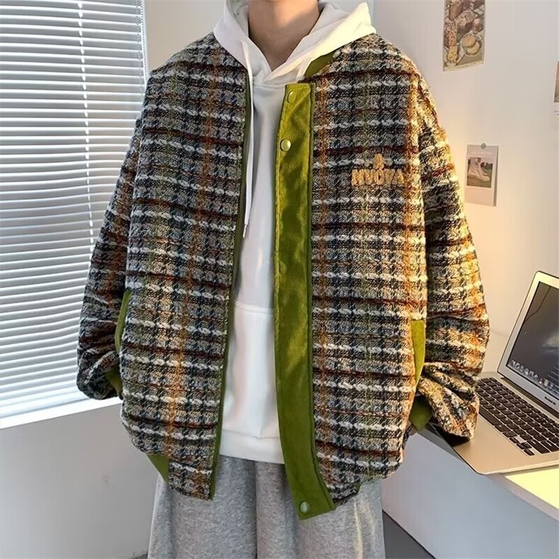 外套男新款气质格子高端春秋减龄新款宽松棒球服开衫HH9205P48,女装短外套,星座1013-5